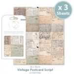 Craft Consortium Decoupage Paper Pad Vintage Postcard Script | 3 Sheets