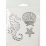CraftStash Metal Hot Foil Stamp Seahorse Shell & Starfish | Set of 3