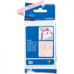 Brother TZERE34 Fabric Ribbon Tape Cassette Gold on Pink 12mm