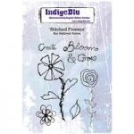 IndigoBlu A6 Red Rubber Stamp Stitched Flowers by Kay Halliwell-Sutton