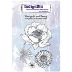 IndigoBlu A6 Red Rubber Stamp Marigold and Peony by Kay Halliwell-Sutton